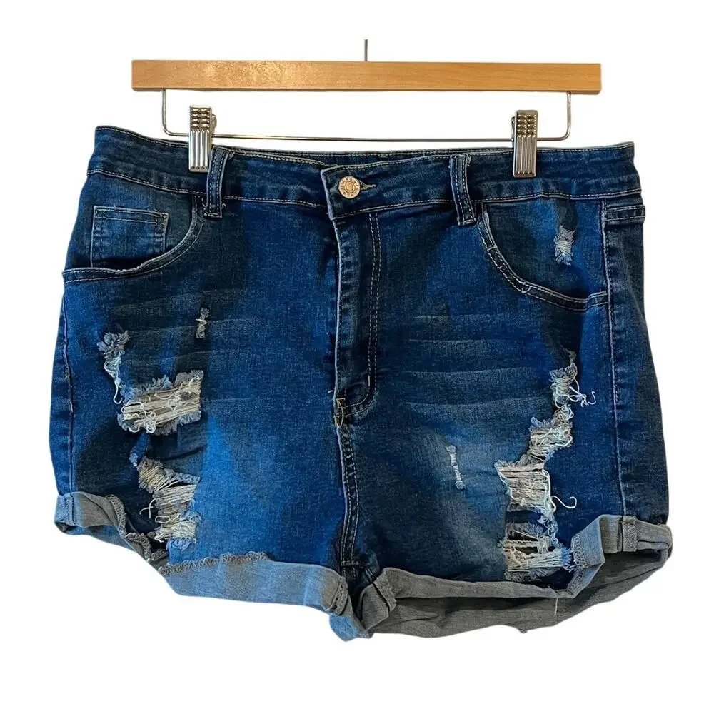 SHEIN Women's Size 2XL Distressed Jean Shorts - Picture 1 of 6
